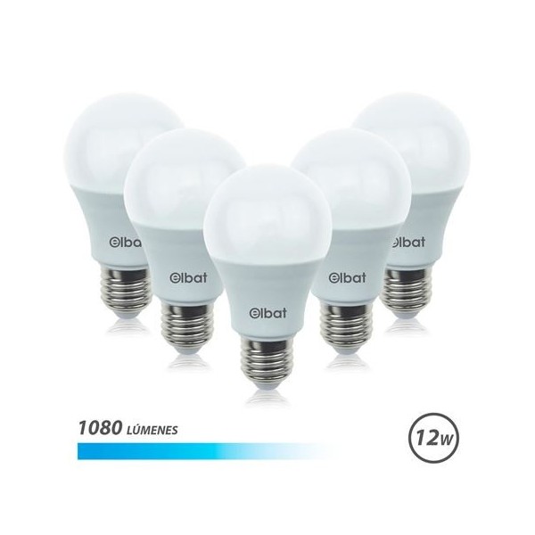 PACK 5 BOMBILLAS LED A60 | 12W | 1080LM | E27 | LUZ FRIA | ELBAT