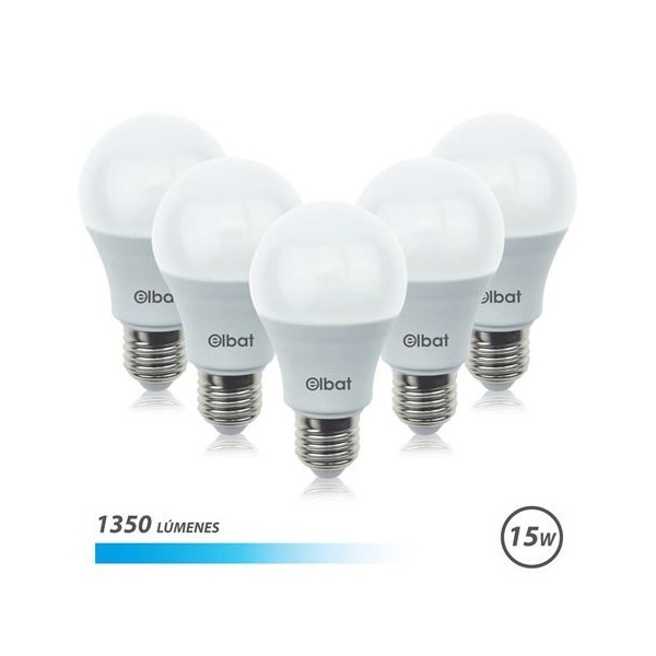 PACK 5 BOMBILLAS LED A60 | 15W | 1350LM | E27 | LUZ FRIA | ELBAT