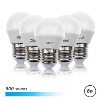 PACK 5 BOMBILLAS LED G45 | 6W | 500LM | E27 | LUZ FRIA | ELBAT