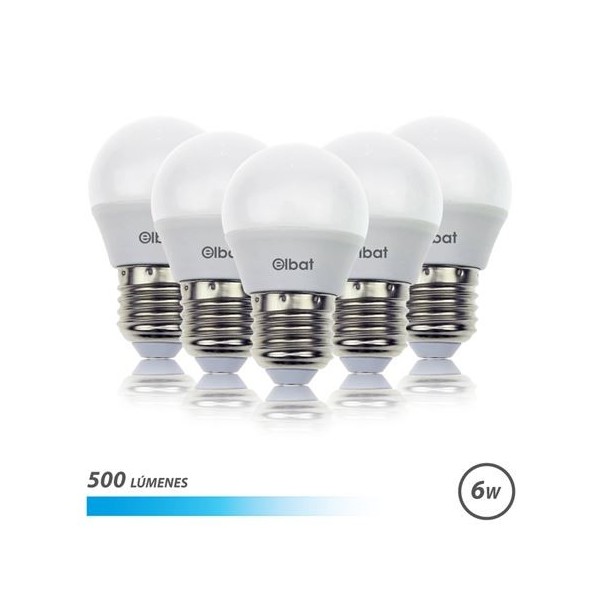 PACK 5 BOMBILLAS LED G45 | 6W | 500LM | E27 | LUZ FRIA | ELBAT