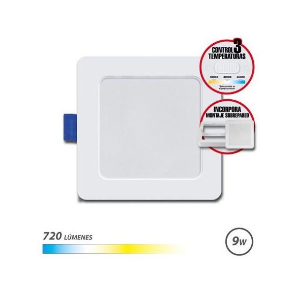 DOWNLIGHT CUADRADO 9W | 720LM SELECTOR 3 TEMPERATURAS + SOBREPARED ELBAT