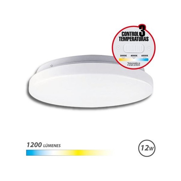 APLIQUE LED TECHO REDONDO 12W | 1200LM | SELECTOR 3 TEMPERATURAS ELBAT