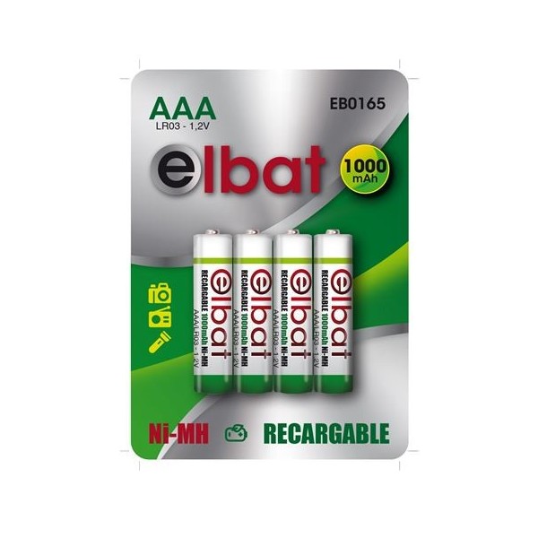 PACK 4 PCS PILAS RECARGABLES AAA 1000MAH ELBAT