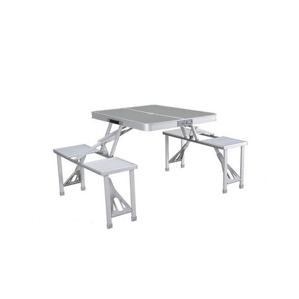 SET MESA CON 4 ASIENTOS PLEGABLES ALUMINIO GRIS 136X85X67