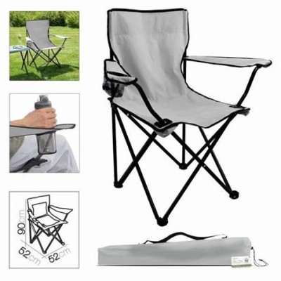 SILLA CAMPING PLEGABLE GRIS CLARO 52X52X90CM