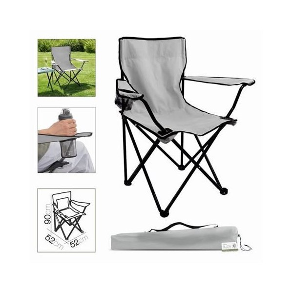 SILLA CAMPING PLEGABLE GRIS CLARO 52X52X90CM