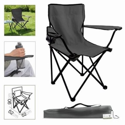 SILLA CAMPING PLEGABLE GRIS OSCURO 52X52X90CM