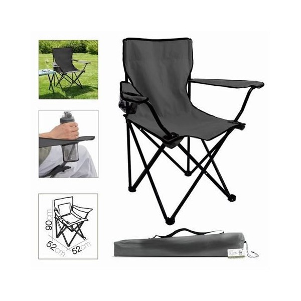 SILLA CAMPING PLEGABLE GRIS OSCURO 52X52X90CM