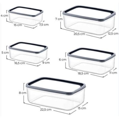 SET 5 TUPPER RECTANGULARES ROSA 330-530-850-1300-2100ML