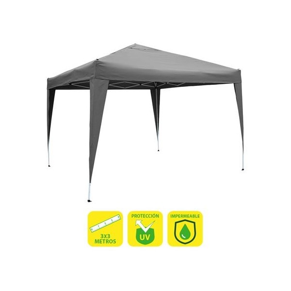 CARPA PLEGABLE ACERO 3X3 METROS GRIS SUNGARDEN