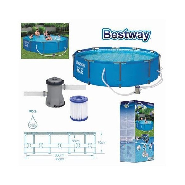 PISCINA CIRCULAR MOSAICO + BOMBA FILTRO 366CM DIÁMETRO X H76CM BESTWAY