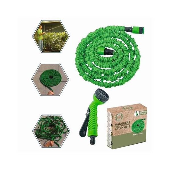 MANGUERA EXTENSIBLE CON PISTOLA 7.5M VERDE