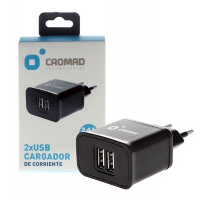 CARGADOR DE CORRIENTE 2.4A 2 X USB NEGRO CROMAD