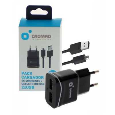 PACK CARGADOR CORRIENTE 2.1A + CABLE MICRO USB CROMAD