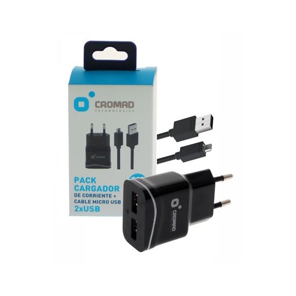 PACK CARGADOR CORRIENTE 2.1A + CABLE MICRO USB CROMAD