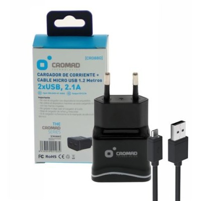 PACK CARGADOR CORRIENTE 2.1A + CABLE MICRO USB CROMAD