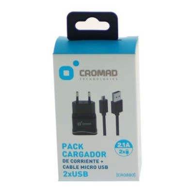 PACK CARGADOR CORRIENTE 2.1A + CABLE MICRO USB CROMAD