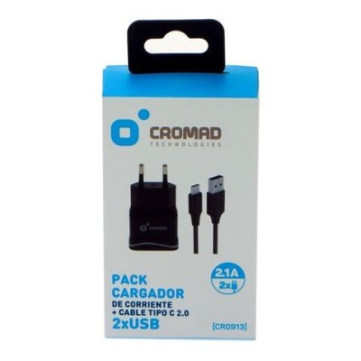 PACK CARGADOR CORRIENTE 2.1A + CABLE TIPO C 2.0 CROMAD