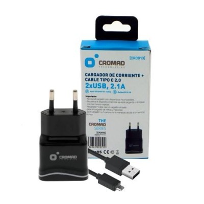 PACK CARGADOR CORRIENTE 2.1A + CABLE TIPO C 2.0 CROMAD