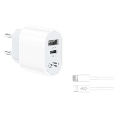 CARGADOR DE CORRIENTE L97 TIPO C + USB + CABLE LIGHTNING XO