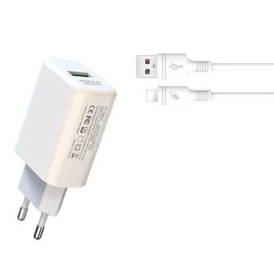 PACK CARGADOR CORRIENTE L85D 18W + CABLE LIGHTNING BLANCO XO