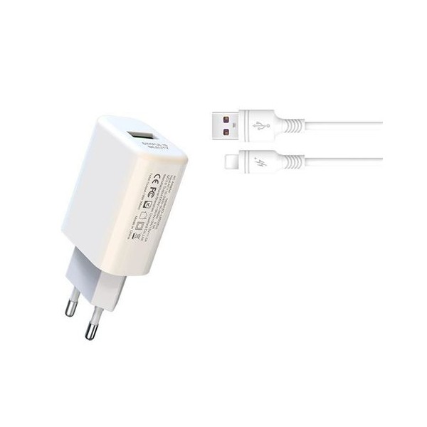 PACK CARGADOR CORRIENTE L85D 18W + CABLE LIGHTNING BLANCO XO