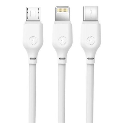 CABLE NB103 CARGA RAPIDA 3 EN 1 | MICRO + TIPO C + LIGHTNING A USB | BLANCO