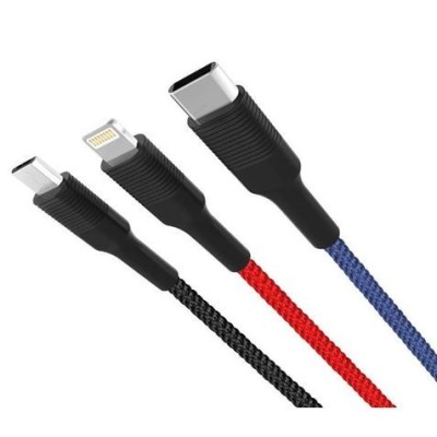 CABLE NB54 CARGA RAPIDA CORDON 3 EN 1 | MICRO + TIPO C + LIGHTNING A USB XO