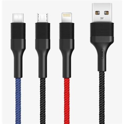 CABLE NB54 CARGA RAPIDA CORDON 3 EN 1 | MICRO + TIPO C + LIGHTNING A USB XO