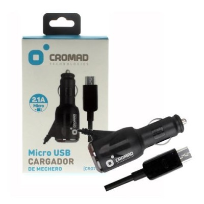 CARGADOR DE MECHERO MICRO USB 2.1A NEGRO CROMAD