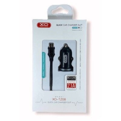 PACK CARGADOR MECHERO TZ08 2.1A + CABLE TIPO MICRO USB NEGRO XO