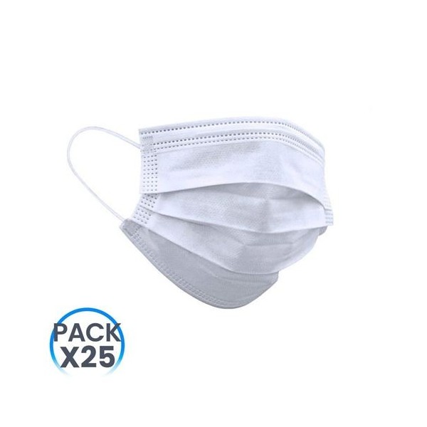 PACK 25 MASCARILLAS HIGIENICAS NO REUTILIZABLES BLANCAS