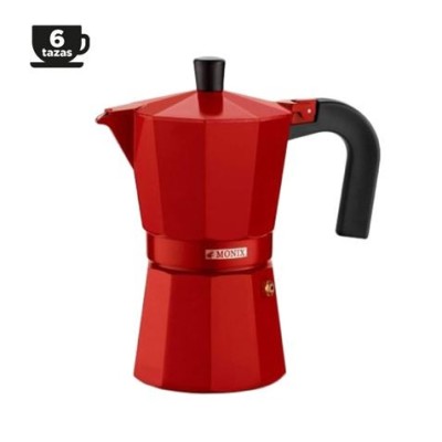 CAFETERA ITALIANA ALUMINIO 6 TAZAS VITRO ROJA MONIX