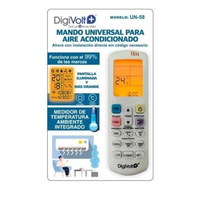 MANDO UNIVERSAL PARA AIRE ACONDICIONADO CON LUZ UN58 DIGIVOLT