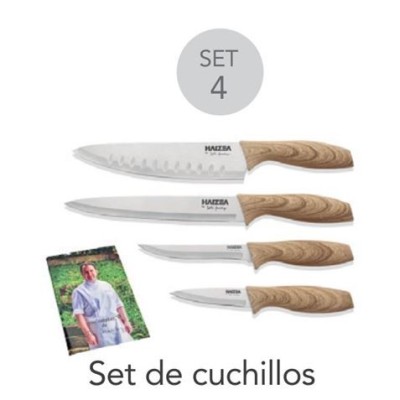 SET 4 CUCHILLOS ACERO MANGO DE MADERA HAIZEA