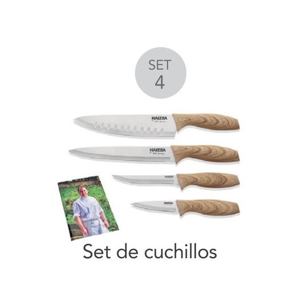 SET 4 CUCHILLOS ACERO MANGO DE MADERA HAIZEA