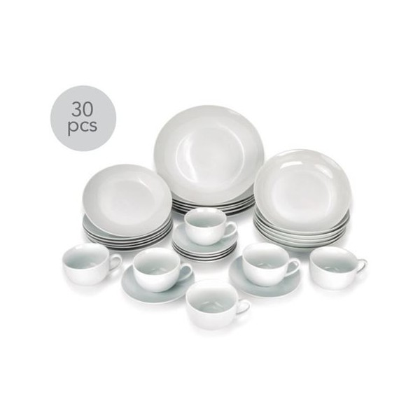 VAJILLA 30 PIEZAS PORCELANA REDONDA BLANCA HAIZEA