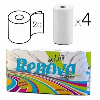 PACK 4 ROLLOS PAPEL COCINA DOBLE CAPA BLANCO RENOVA