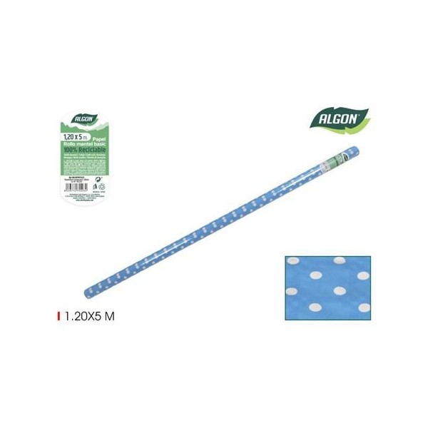 ROLLO MANTEL DE PAPEL 1.2 X 5 METROS LUNARES AZUL