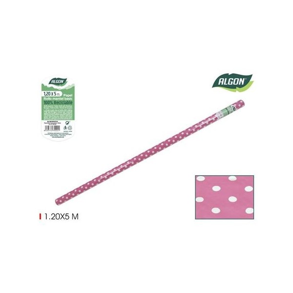 ROLLO MANTEL DE PAPEL 1.2 X 5 METROS LUNARES ROSA