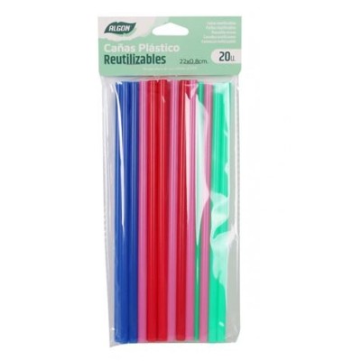 PACK 20 CAÑITAS PLASTICO REUTILIZABLE COLORES ALGON