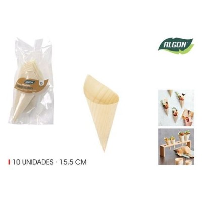 PACK 10 CONOS MADERA APERITIVOS 15.5CM ALGON