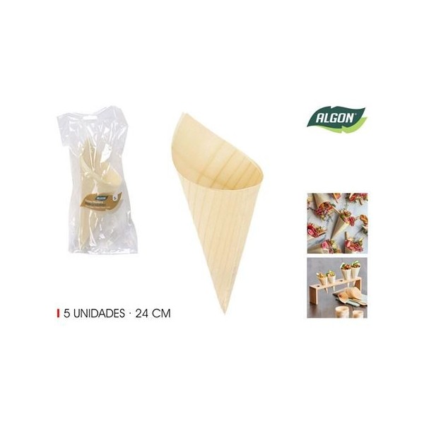 PACK 5 CONOS MADERA APERITIVOS 24CM ALGON