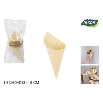 PACK 8 CONOS MADERA APERITIVOS 18CM ALGON