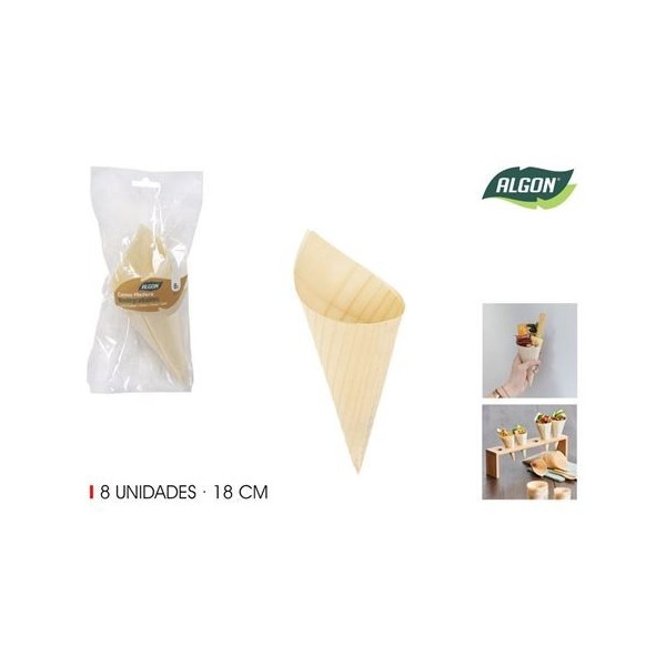 PACK 8 CONOS MADERA APERITIVOS 18CM ALGON