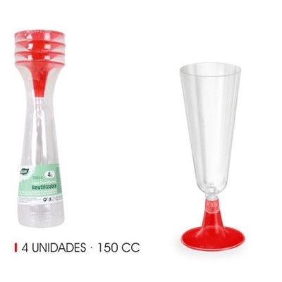 SET 4 COPAS CAVA PIE ROJO 150CC ALGON