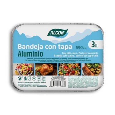 SET 3 BANDEJAS ALUMINIO RECTANGULARES CON TAPA ALGON