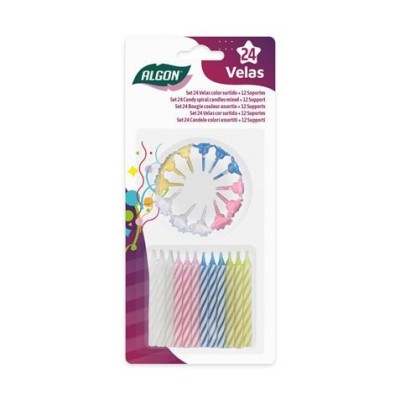 PACK 24 VELAS CON 12 SOPORTES ALGON