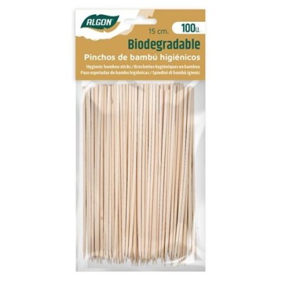 PACK 100 PINCHOS 15CM BAMBU BIODEGRADABLE ALGON