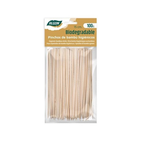 PACK 100 PINCHOS 15CM BAMBU BIODEGRADABLE ALGON